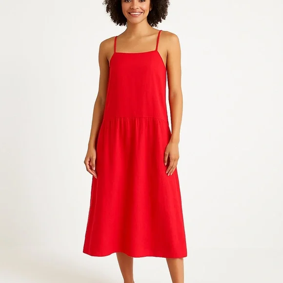 LOFT | Dresses | Loft Red Cotton Drop Waist Midi Sundress Size L Adjustable  Straps | Poshmark